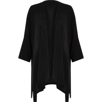 Black 3/4 sleeve tie kimono cardigan